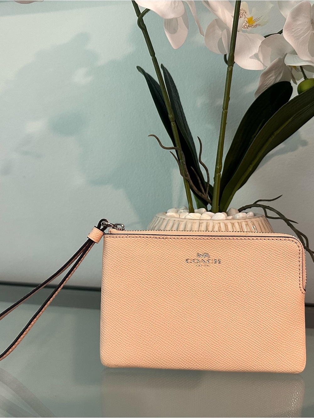 Coach Leather Wristlet in Pale Pink